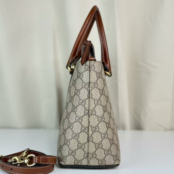 Gucci GG Logo Supreme Shoulder Bag Crossbody Beige & Brown Canvas - Picture 4 of 10